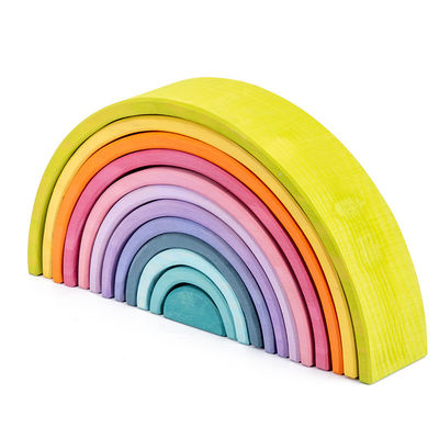 Le bloc en bois de empilement en pastel arqué de l'arc-en-ciel 12pcs a placé 38.5cm