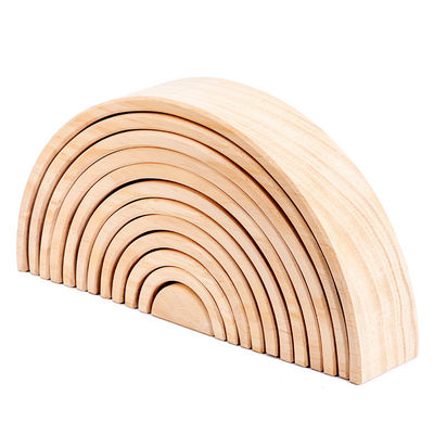 Le bloc en bois de empilement en pastel arqué de l'arc-en-ciel 12pcs a placé 38.5cm