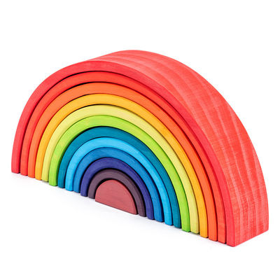 Le bloc en bois de empilement en pastel arqué de l'arc-en-ciel 12pcs a placé 38.5cm