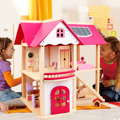 Meubles en bois naturels Toy House Furniture en bois de maison de poupée de 37.5cm Diy