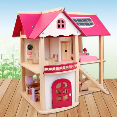 Meubles en bois naturels Toy House Furniture en bois de maison de poupée de 37.5cm Diy