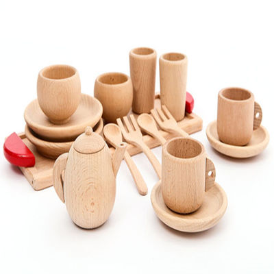 Vaisselle en bois des enfants ISO9001 de pots et de casseroles de jeu heure du thé de pot