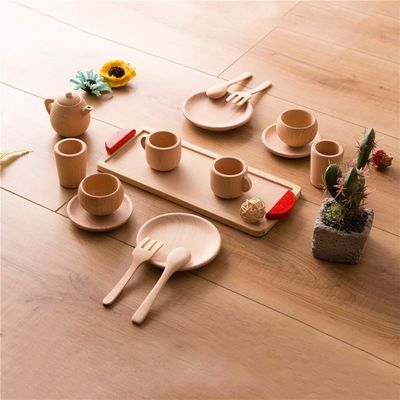 Vaisselle en bois des enfants ISO9001 de pots et de casseroles de jeu heure du thé de pot