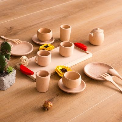 Vaisselle en bois des enfants ISO9001 de pots et de casseroles de jeu heure du thé de pot