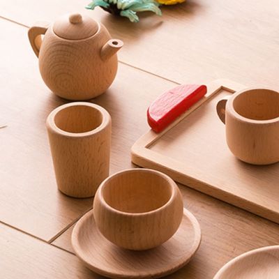 Vaisselle en bois des enfants ISO9001 de pots et de casseroles de jeu heure du thé de pot