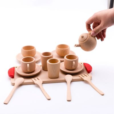 Vaisselle en bois des enfants ISO9001 de pots et de casseroles de jeu heure du thé de pot