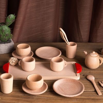 Vaisselle en bois des enfants ISO9001 de pots et de casseroles de jeu heure du thé de pot