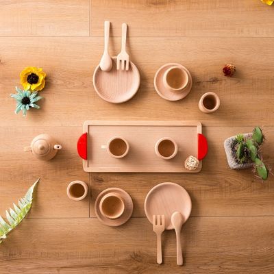 Vaisselle en bois des enfants ISO9001 de pots et de casseroles de jeu heure du thé de pot