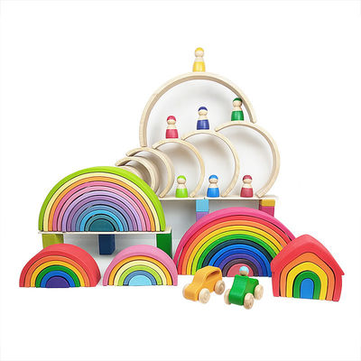 Arc-en-ciel 7cm en bois éducatif de jouets de blocs de 35cm empilant des blocs