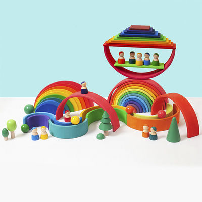 Arc-en-ciel 7cm en bois éducatif de jouets de blocs de 35cm empilant des blocs