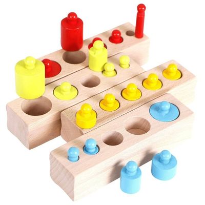 école maternelle Knobbed de blocs-cylindres de Montessori de prise sensorielle de cylindre de 3cm