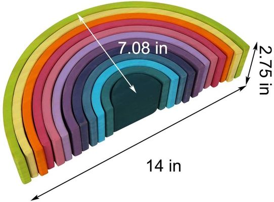 empileur en bois de empilement d'arc-en-ciel d'arc-en-ciel de 3D 2.75in 12 morceaux