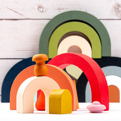 pastel de empilement en bois d'arc-en-ciel d'empileur en bois d'arc-en-ciel de bâtiment de 3D Jenga