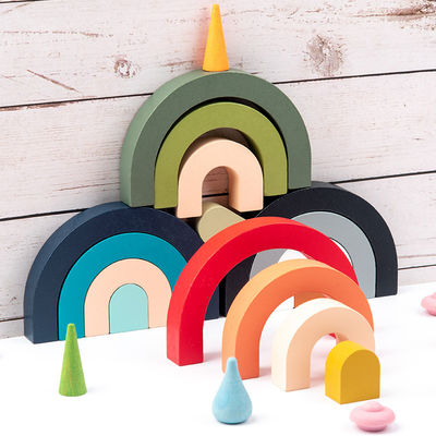 pastel de empilement en bois d'arc-en-ciel d'empileur en bois d'arc-en-ciel de bâtiment de 3D Jenga