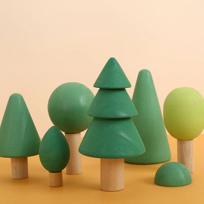 Blocs en bois non toxiques de l'arc-en-ciel 7cm Forest Trees Wooden Tree Blocks