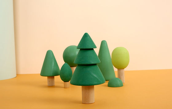 Blocs en bois non toxiques de l'arc-en-ciel 7cm Forest Trees Wooden Tree Blocks