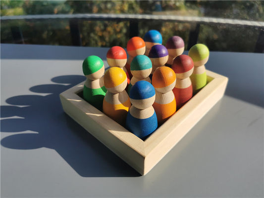 Jeu en bois de bâton de mémoire d'empileur en bois d'arc-en-ciel de Pegdoll de sorte