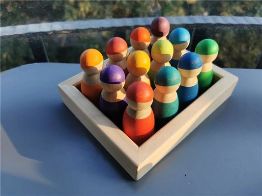 Jeu en bois de bâton de mémoire d'empileur en bois d'arc-en-ciel de Pegdoll de sorte