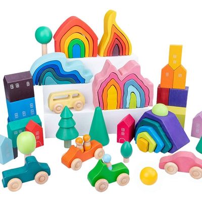 La roche en bois de Coral Earth Wooden Blocks Toys a placé le jouet en bois naturel de équilibrage de blocs