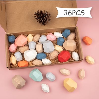 Les pierres équilibrent les blocs en bois de nombre réglés pour les enfants en bas âge 36pcs