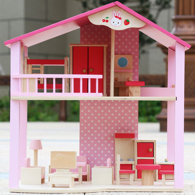 Les jouets en bois faits main naturels DIY de Chambre de poupée ont coloré ISO9001