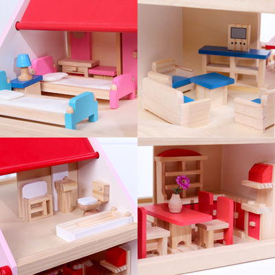 Les jouets en bois faits main naturels DIY de Chambre de poupée ont coloré ISO9001