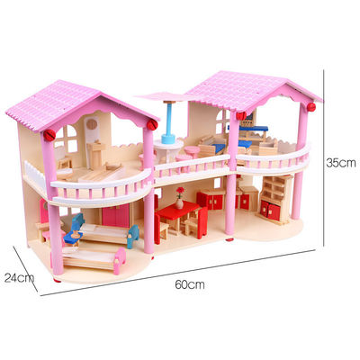 traditionnel rose de 24cm Mini Wooden Doll House Toys coloré