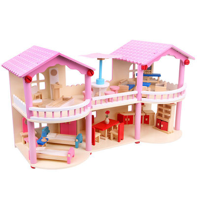 traditionnel rose de 24cm Mini Wooden Doll House Toys coloré