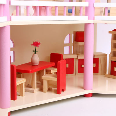 traditionnel rose de 24cm Mini Wooden Doll House Toys coloré