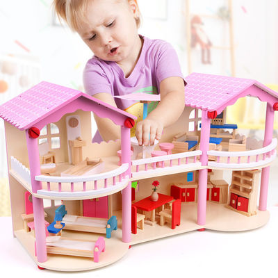 traditionnel rose de 24cm Mini Wooden Doll House Toys coloré