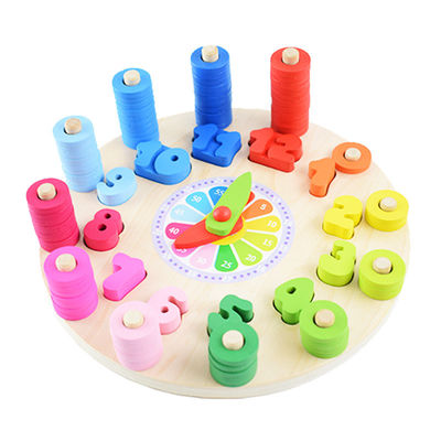 Le puzzle en bois d'horloge de la géométrie numérote Montessori comptant le jouet