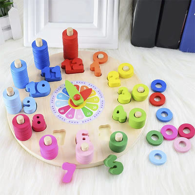 Le puzzle en bois d'horloge de la géométrie numérote Montessori comptant le jouet