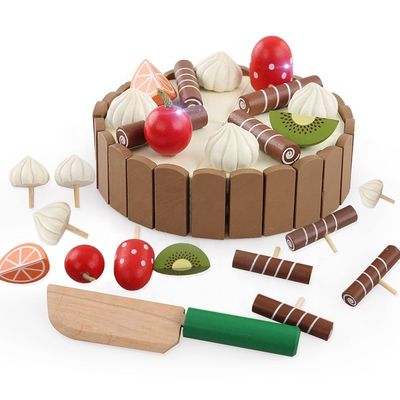 Fruit en bois du gâteau 11cm coupant les jouets de hachage réglés de jeu de rôle d'enfants