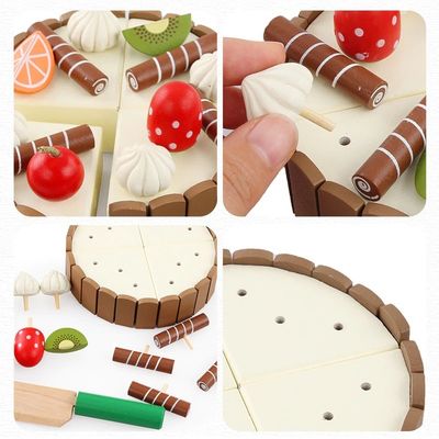 Fruit en bois du gâteau 11cm coupant les jouets de hachage réglés de jeu de rôle d'enfants