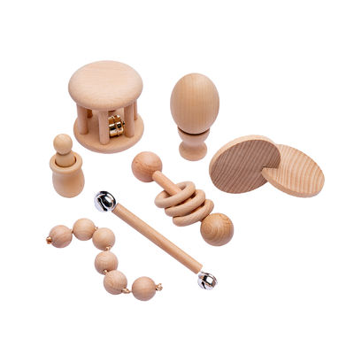 Le graphique cliquette 7Pc Teether en bois pour l'anneau de dentition en bois de bébé