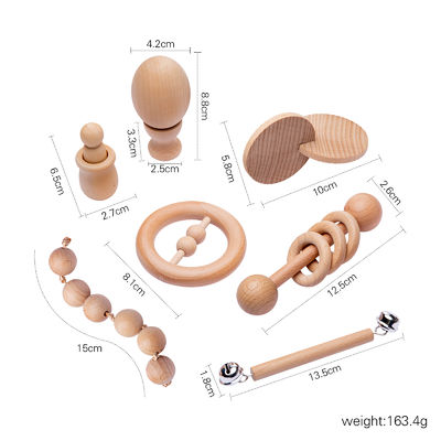Le graphique cliquette 7Pc Teether en bois pour l'anneau de dentition en bois de bébé