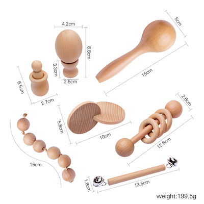 Le graphique cliquette 7Pc Teether en bois pour l'anneau de dentition en bois de bébé