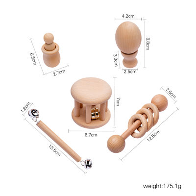 Le graphique cliquette 7Pc Teether en bois pour l'anneau de dentition en bois de bébé