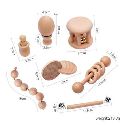 Le graphique cliquette 7Pc Teether en bois pour l'anneau de dentition en bois de bébé