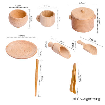 La cuisine miniature en bois de la vaisselle 8.9cm a placé le jouet réglé à cuire en bois