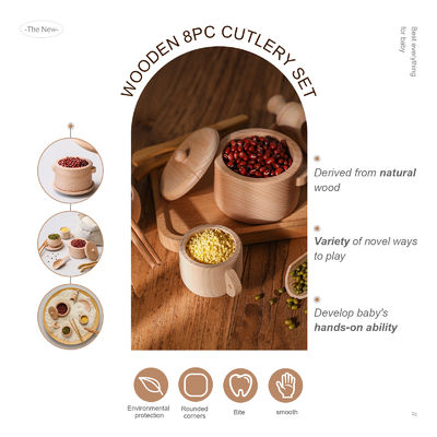 La cuisine miniature en bois de la vaisselle 8.9cm a placé le jouet réglé à cuire en bois