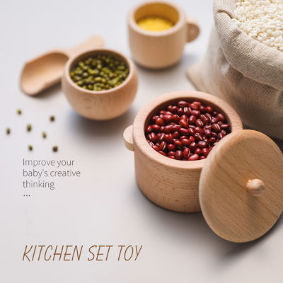 La cuisine miniature en bois de la vaisselle 8.9cm a placé le jouet réglé à cuire en bois