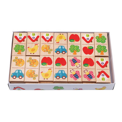 Blocs en bois de domino de l'animal 4cm de bande dessinée construisant le jouet de puzzle