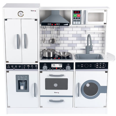 La cuisine miniature en bois de grand réfrigérateur de 82.5cm a placé le noir blanc de fourneau