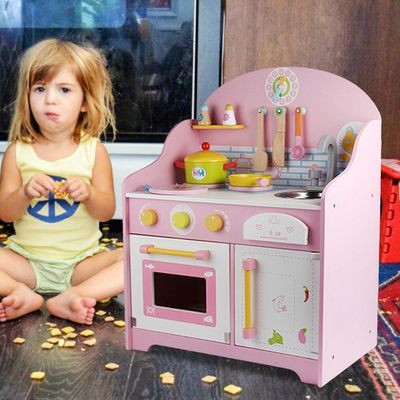 Jouets de table de maison de théâtre de cuisine en bois rose de jeu des ustensiles 30cm
