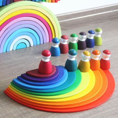 grand ensemble en pastel de bloc d'arc-en-ciel d'emboîtement d'empileur d'arc-en-ciel de 6cm