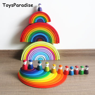 grand ensemble en pastel de bloc d'arc-en-ciel d'emboîtement d'empileur d'arc-en-ciel de 6cm