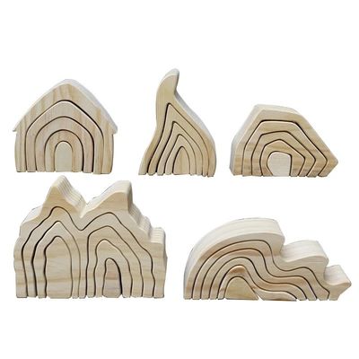 Le puzzle en bois onduleux de bloc d'Institut central des statistiques joue les blocs en bois Coral Grimm d'arc-en-ciel