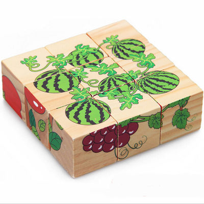 blocs animaux de puzzle de jouets en bois de blocs de fruit de 3.5cm pour des enfants