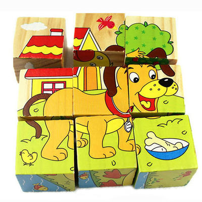 blocs animaux de puzzle de jouets en bois de blocs de fruit de 3.5cm pour des enfants